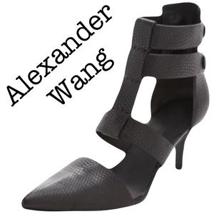 Alexander Wang Tati Lizard Black Strappy Leather Heels Size 36